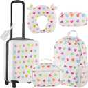 Redbaker 6 Pcs Kids Luggage Set 17 Inch Kids Rolling Luggage Double Pattern Suitcase for Girls Boys School Gift (White,Love Style)