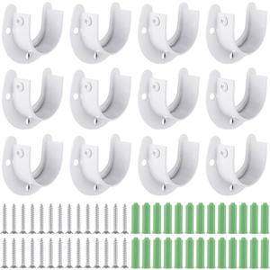 12PCS Stainless Steel Closet Rod Brackets, 1-1/2 Inch Dia. Heavy Duty Socket Flange Rod Holder, Shower Curtain Rod Pole End Supports, Open Type Wardrobe Bracket Holder with Screws U-Shaped, White