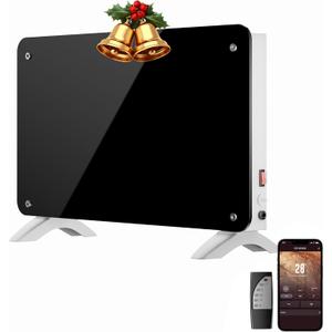 Convection Heater Wifi Control, Indoor Space Heater, 1500W Electric Heating with Remote Control, Digital Display, Fast Heating, 24H Timers for Living Room, Bedroom, Office (White) (White and Black)