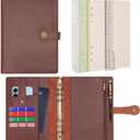 Wonderpool A5 Binder Journal Leather Spiral Notebook Refillable College Ruled Paper, Budget Binder Rings Diary Organizer with Pen for Office School Travel Business Planning Writing (Coffee,A5)