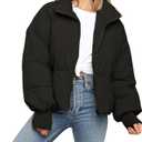Women’s Winter Cropped Puffer Jacket Coat Casual Quilted Baggy Long Sleeve Zip Down Jackets Outerwear (XL, Black)