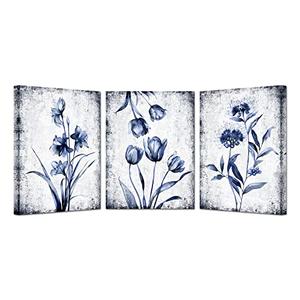 KREATIVE ARTS 3 Pieces Canvas Wall Art Navy Blue and Grey Flower Painting Art Prints Vintage Floral Picture Artwork Modern Bedroom Bathroom Wall Decor Framed Ready to Hang Each Panel 12x16 Inches