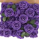 MACTING Purple Artificial Flowers 30PCS Fake Roses with Stem Real Touch Soft Foam Roses for Mothers Day DIY Wedding Bouquet Table Centerpieces Party Bridal Shower Home Summer Decorations