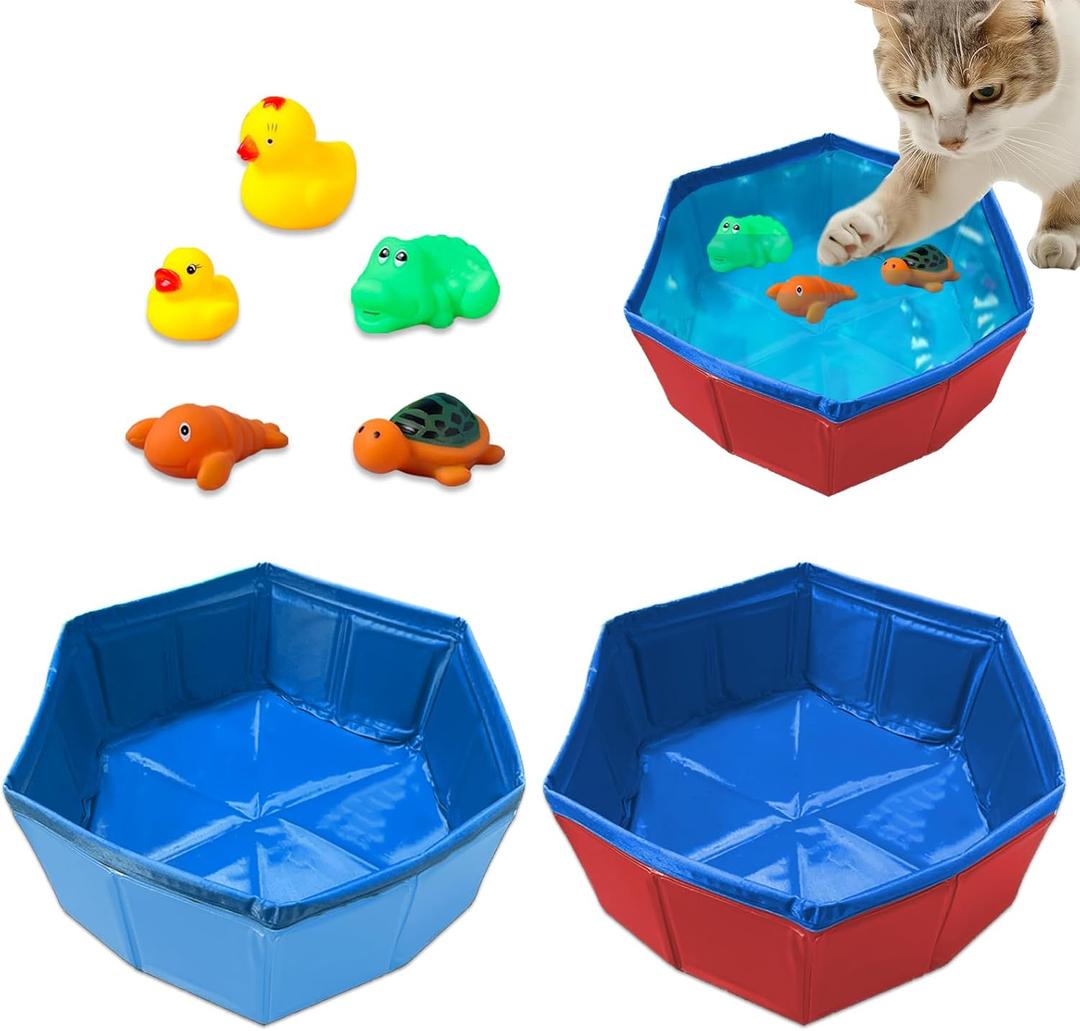2 pcs Cat Pool Toys with 5 pcs Swimming Toys, VEINARDYL Foldable PVC Cat Splash Play Pool Water Mat Funny Interactive Cats Fish Toy Swimming Pool for Indoor Bored Cats to Self Play 2 pcs Cat Pool Toys with 5 pcs Swimming Toys, VEINARDYL Foldable PVC Cat Splash Play Pool Water Mat Funny Interactive Cats Fish Toy Swimming Pool for Indoor Bored Cats to Self Play