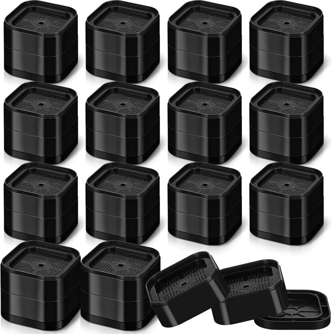 Ecally 16 Pack Adjustable Bed Furniture Risers Square Heavy Duty Stackable Bed Lifts Risers for Mattress Table Sofa Chair Couch Desk Leg(2.2 Inch,Black)