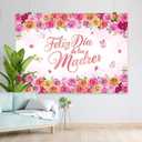 Feliz Dia De Las Madres Backdrop Hot Pink Floral Spanish Mother's Day Party Decorations Happy Mother's Day Photography Background Cake Table Banner (7x5ft)