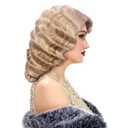 STfantasy Finger Wave Wig 1920s Retro Mid Length Long Curly Synthetic Hair for Women Cosplay Halloween Party Costume (ASh Blonde)