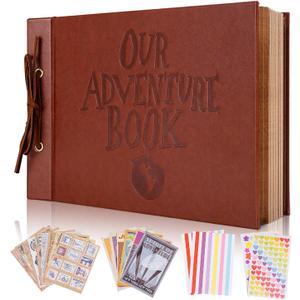 Our Adventure Book Scrapbook Photo Album,3D Embossed Words Leather Memory Book with 80 Pages for Couples Gifts,Anniversary Wedding,Valentine's Day