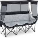 3 Person Camping Beach Chair with Canopy Shade Fully Padded Folding Outdoor Oversized Camping Sofa for 2-3 Person, Sturdy Loveseat Couch with Cup Holder and Carry Bag for Lawn Camp(Black)