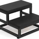 Two-Step Stool for Adults & Kids, Waterproof HDPE Bed Step with Adjustable Non-Slip Feet, Sturdy Metal Frame for Kitchen, Bathroom, Bedroom, RV & Outdoor Use, Black (Double Tier)