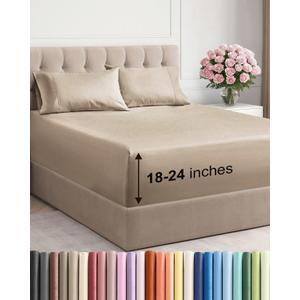 Extra Deep Pocket King Sheets - 4 Piece Breathable & Cooling Bed Sheets - Hotel Luxury Bed Sheet Set - Soft, Wrinkle Free & Comfy - Easily Fits Extra Deep Mattresses - Deep Pocket Cream Sheets Set