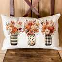 GTEXT Fall Pillow Cover 12x20 inch Autumn Bouquets Floral Stripes Dots Jar Throw Pillow Cover Autumn Decor Thanksgiving Outdoor Seasonal Decorative Pillowcase Farmhouse Decor for Sofa Bed Couch