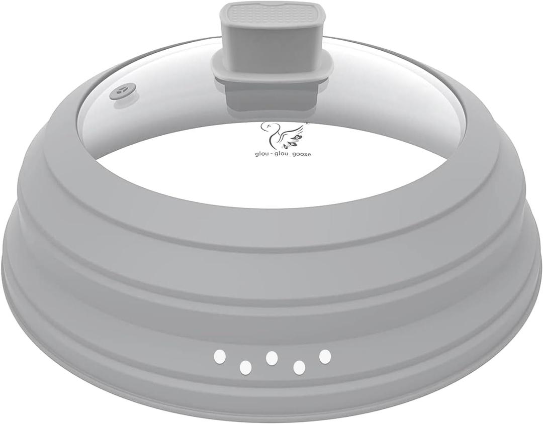 Microwave Splatter Cover Glass Cover Guard Lid with Collapsible Silicone for Food Pot Plate Cover 9.8 inch Light Grey