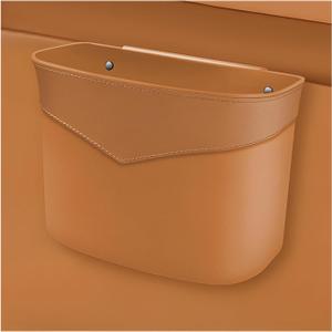 Car Trash Can, Mini Auto Garbage Bin Multipurpose Storage Container with Slot Clip, Waterproof Leather Small Dustbin Interior Accessories for Vehicle Door Front Back Seat (Beige)