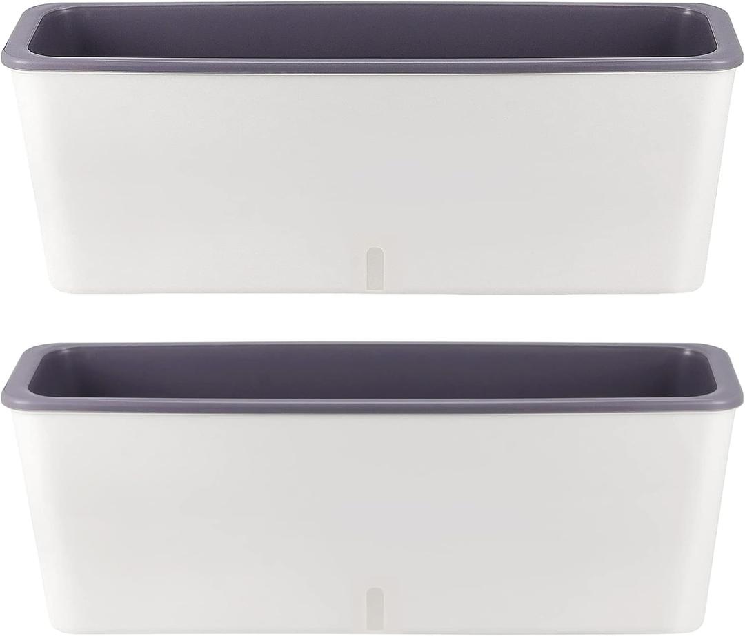 SINJEUN 2 Pack Rectangular Self Watering Planter 17 x 6 Inch, Rectangular Self Watering Flower Plant Pots with Drainage Holes, Garden Window Sill Planters Flower Pot for Indoor Outdoor Use