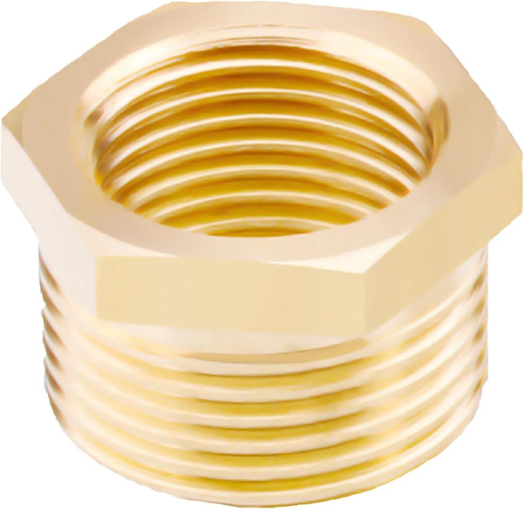 AOPANDA Brass Hex Bushing Reducer, 1 NPT Male X 3/4 NPT Female, Brass Pipe Fittings Threaded Reducer 1PCS