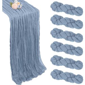 6 Pack 10FT Dusty Blue Cheesecloth Table Runner 120 Inch Long Gauze Rustic Boho Spring Cheese Cloth Table Runner Sheer Fabric for Holiday Party Birthday Bridal Baby Shower