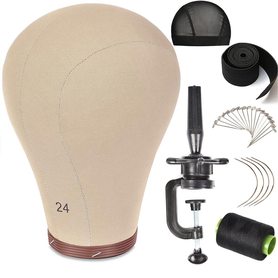 21''-24''Inch Wig Head Cork Canvas Block Head Mannequin Head With Stand for Making Wigs (24 inch, Brown)