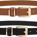 Earnda Women's Skinny Waist Belts for Jeans Dress, PU Leather Pin Buckle Thin Belt 2 Pack