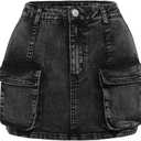Girl's Denim Cargo Skirt Y2K Solid Low Waist Button Bodycon A Line Denim Skirt Slim Fit Mini Skirt with Flap Pocket, 10Y