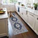 2x6 Washable Hallway Runner Rug: Indoor Farmhouse Kitchen Rugs Oriental Thin Non-Slip Entryway Carpet Ultra Soft Water Resistant Floor Mat for Living Room Bedroom for Bathroom Laundry (2 X 6, Blue)