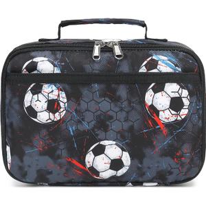 CAMTOP Lunch Box Kids Boys Insulated Lunch Cooler Bag Reusable Lunch Tote Kit for School Travel (Grey Soccer)