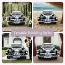 Wedding Car Decorations Kit with White Artificial Flowers, Satin Ribbon Bows, Just Married Hood Garland, Bride and Groom Vehicle Decor for SUV Truck Outdoor Wedding Party Bonnet Bouquet