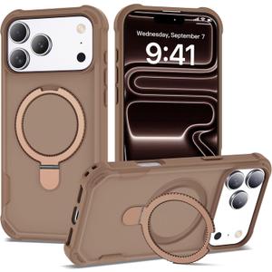 Compatible with iPhone 17 Pro Max Case 6.9'' with Magnetic Ring Stand [Military Drop Protection][Compatible with MagSafe] Shockproof 17 Pro Max Phone Case for Men Wowen,Brown