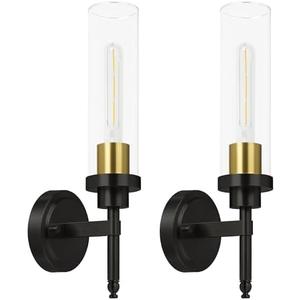 Laiebri Wall Sconces Set of Two, Modern Bathroom Sconces with Clear Glass, Hardwired Sconces Wall Decor Set of 2, Wall Lights for Living Room Mirror Bedroom Hallway Kitchen (Gold and Black)