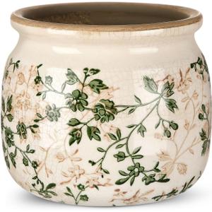 Vintage Planter Large Ceramic Plants Pot Green Pink Pastoral Floral Ice Crack Cottage Scroll Vase Flower Vase Pot Indoor Plants Home Kitchen Decor Farmhouse Antique Decorative Gifts