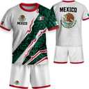 Mexico Jersey Kids for Boys & Girls, Mexico Youth Soccer Jersey Set Gift for Soccer Fans (White, S)
