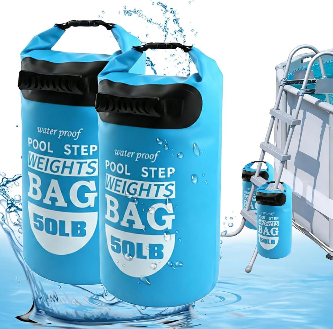 Heavy Duty Pool Ladder Weights 2 Pack 50LB, Sand Water Universal Step Stabilizers, 500D PVC Waterproof Pool Sandbags with Handles for Above Ground Stairs(50LB)