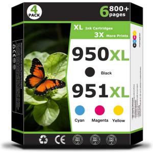 950XL 951XL Ink Cartridges Compatible for HP 951 XL for HP 950 xl Printer Ink 950 951 ink combo pack Work with OfficeJet Pro 8100 8600 8610 8615 8620 8625 8630 8660 251dw 271dw 276dw Printer(4 Pack)