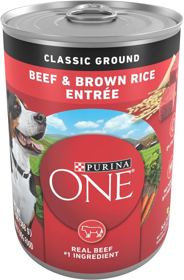 Purina ONE Classic Ground Beef and Brown Rice Entree Adult Wet Dog Food - (Pack of 12) 13 oz. Cans (9.75 Pound (Pack of 1)) Best By July 2027