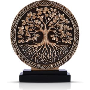 LCCCK Tree of Life Statue, Resin Round Tree Sculpture for Cabinet Decor, Shabby Chic Knick Knacks, Living Room Mantle Entryway Table Top Accent, Symbolic Family Roots Home Decor, 9.45 x 8.1 x 2.1 inches