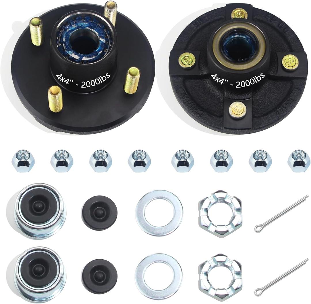 2 Sets Trailer Hub Kits 4 on 4'' for 2000 lbs 1'' BT8 Straight Axle Spindle, Prelubricated L44643 Bearings 4x4'' Trailer Replacement Idler Hub 4 Lug Bolt Trailer Wheel Hub Kit