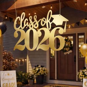 Geetery Large Graduation Metal Grad Sign Decor 30.3 x 19.7 inches 2026 Gard Photo Booth Prop Graduation Party Backdrop for Front Door Outdoor Indoor Wall College Gradua Party(Class of 2026,Gold)