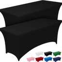 Pureegg Spandex Tablecloth 6ft - 2 Pack, Fitted and Tight Cloth for Rectangle Table, Wrinkle-Free and Stretch Table Cover for Party, Wedding, Banquet and Birthday, Black, 6 Ft - 2 Pcs