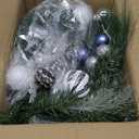 Adeeing Christmas Garland with Lights, 6 ft Pre-lit Silver White Christmas Garland with Ball Ornaments Pine Cones Berries Battery Operated Lights for Indoor Outdoor Fireplace Staircase Decoration