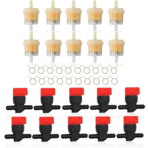 10PCS 1/4" Straight InLine Gas Fuel Shut Off Valves with Fuel Filter Clamps 493960 494768 698183 Cut Off Valves Compatible with 5019H 5019K 24507 34212 AM36141 AM107340 54-3150 1-603770