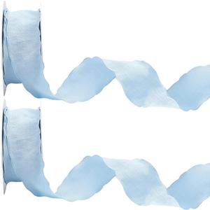 2 Rolls 20 Yards 1.5 Inch Ruffle Edge Ribbon Blue Double Ruffled Pleated Soild Chiffon Silk Polyester Gathered Fabric Satin Ribbons Trim for Sewing Making Crafts Gift Wrapping Christmas DIY