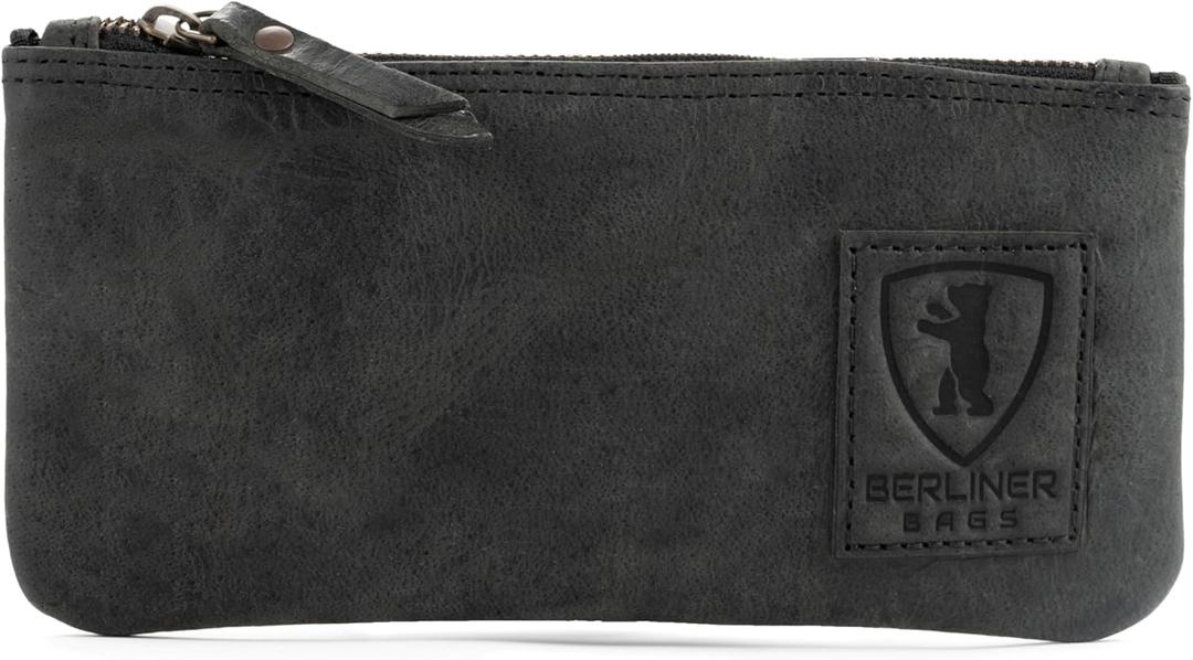 Berliner Bags Vintage Pencil Case, Real Leather Pencil Case, Small Case, for Pencils and Accessories - Dark Grey