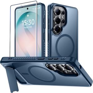 For Samsung Galaxy S26 Ultra Case with Kickstand,1*Screen Protector,[Compatible with Magsafe]Translucent Matte Military-Grade Protection,Magnetic Phone Case for Samsung Galaxy S26 Ultra,6.9"-Blue