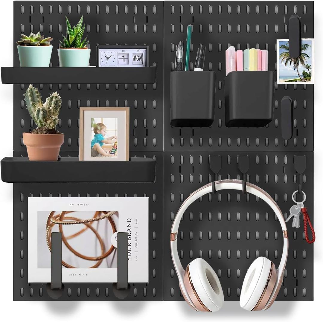 Wall Organizer Peg Board - Elevate And Declutter Your Gaming And Office - Create A Perfectly Structured Space(Black)