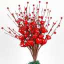 Valentines Day Tree Topper Decorations, 6 Pcs Valentine Floral Picks Artificial Flowers with Red Heart and Pink Berry for Valentines Day Tree Ornaments Wedding Holiday Party Home Decor