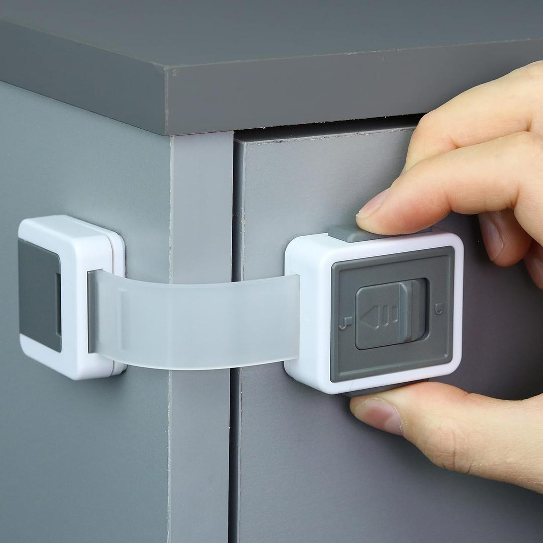 Child Safety Locks (4-Pack) - Baby Proof Cabinets, Drawers, Toilets & Appliances- Adjustable Strap Length, Double Lock Option - Easy Latch for Adults to Open