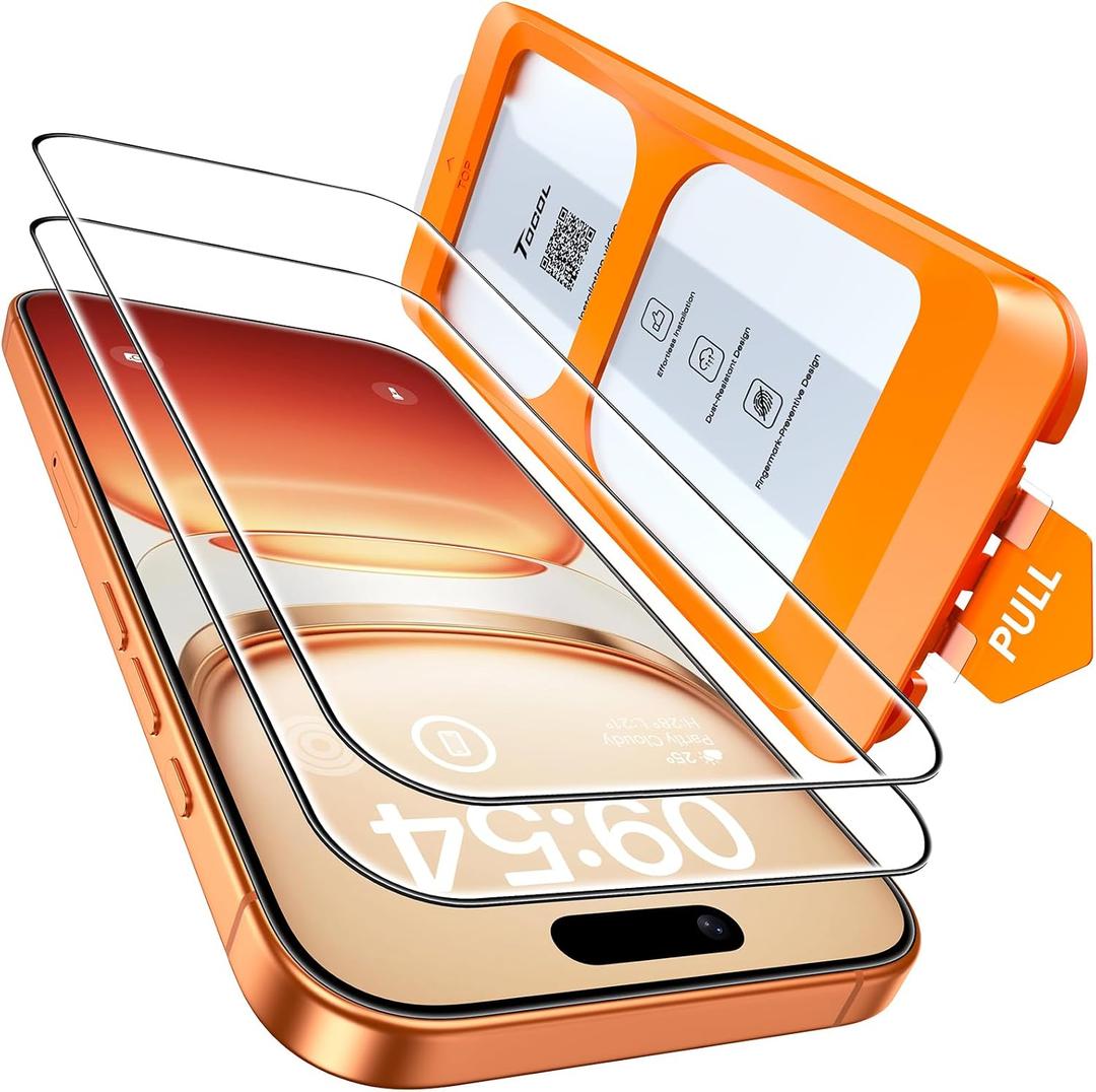 2 x TOCOL for iPhone 17 Pro Screen Protector/iPhone 16 Pro Sceen Protector 6.3 Inch 9H Hardness Military Grade Shatterproof HD Tempered Glass for Full Coverage Protection 2 Pack