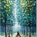 Alenoss Hand Painted 3D Abstract Oil Paintings on Canvas 24x48 Inches Large Modern Forest Landscape Vertical Blue Canvas Wall Art Framed Artwork for Living room Bedroom Tree Art Decor