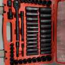 3/8" Drive Impact Socket Set, 50 Piece Standard SAE (5/16 to 3/4 inch) and Metric (8-22mm) 6 Point, with Adjustable Ratchet Handle, Extension Bars, Impact Universal Joint, Adapter, Cr-V Steel
