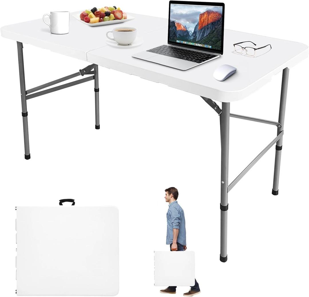 Camp Field 4FT Folding Table, Portable Heavy Duty Rectangular Folding Utility Table Quick Setup Indoor & Outdoor Table for Camping, Picnic, Parties & Events. (White, 4FT)
